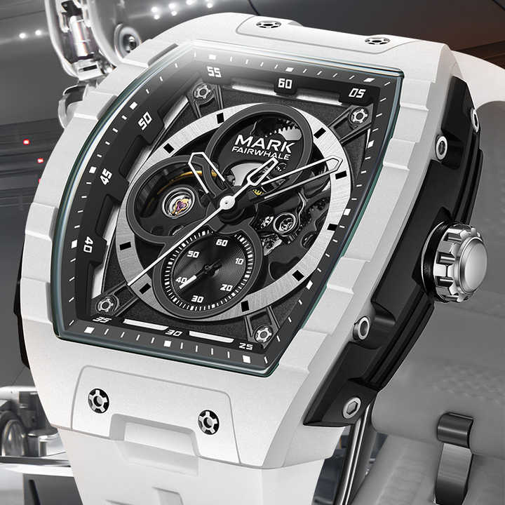 Mark Fairwhale Rubber Band Automatic Movement Watch White with Black Dial