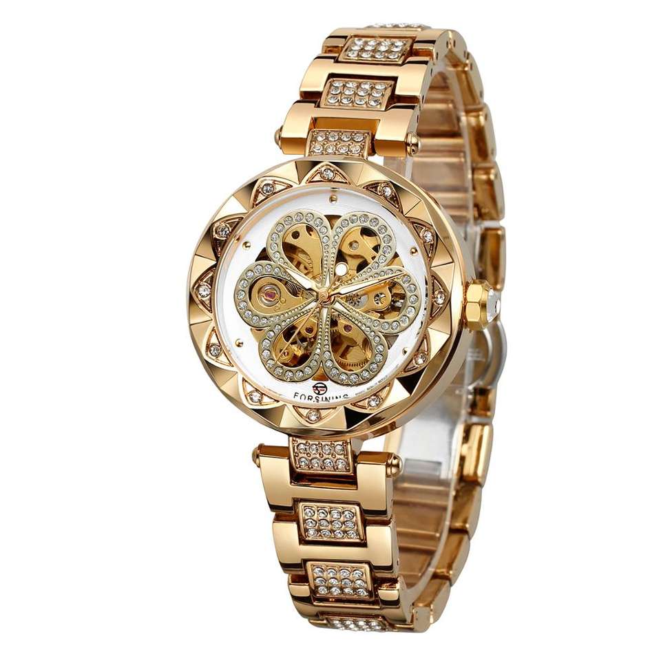 Luxury Women Watches with Carving Flower Automatic Mechanical