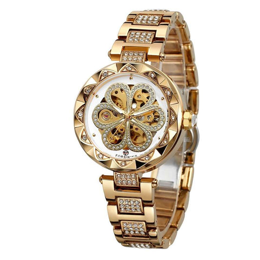 Luxury Women Watches with Carving Flower Automatic Mechanical