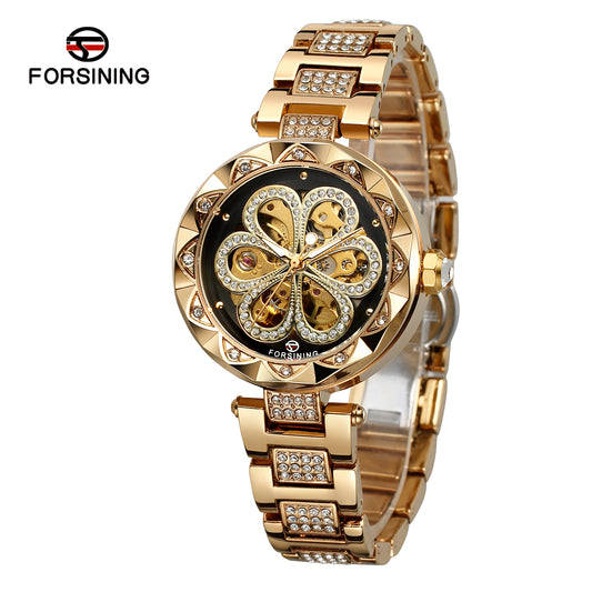 Luxury Women Watches with Carving Flower Automatic Mechanical